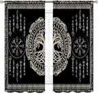 Viking Curtains, Nordic Tree of Life Celtic Rune Scandinavian Gothic Norse Mythology Aesthetic Retro Drapery for Bedroom Living Room Bathroom Window 2 Panel Set, 84"x84" Inch