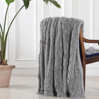 Tuddrom Decorative Extra Soft Faux Fur Throw Blanket 70" x 78",Solid Fuzzy Reversible Fluffy Cozy Plush Mink Fleece Comfy Microfiber Blanket for Couch Sofa Bed, Grey