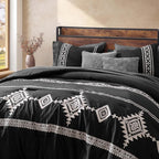 MaiRêve Embroidery Full Size Comforter Set Black, Farmhouse Western Boho Bedding Set 7 Pieces, All Season Bed in A Bag Comforter Set with Sheets, Pillowcases & Shams