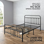 Golden Gate Beds Victorian Vintage Style King Size Metal Bed Frame with Wrought Iron Headboard and Footboard – Classic Platform Bed with 11" Storage Space, No Box Spring Required, Black Finish