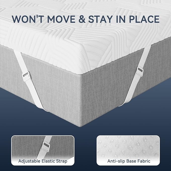 ELEMUSE 2 Inch Gel Memory Foam Mattress Topper Cal King Size Pressure-Relieving Mattress Topper for Back Pain,Non-Slip Design with Removable & Washable Cover, CertiPUR-US