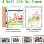 KINLINK 8.5x11 Kids Art Frames Set of 2, Solid Wood Kids Artwork Frames Changeable with Acrylic Front Opening Holds 150 Pictures, Art Frame for Kids Artwork with Mat or without Mat, Rustic White
