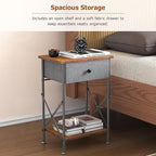 VECELO Nightstand with Drawer, Set of 2, Small Bedside Table with Storage and Adjustable Metal Legs, Wood End Table for Bedroom or Living Room, Perfect for Small Spaces and Modern Décor, Retro Brown