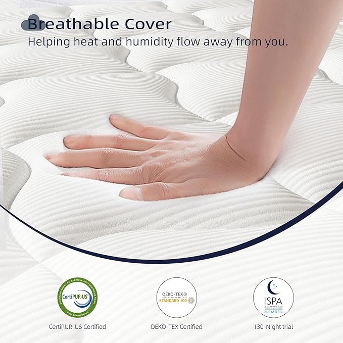 Twin Mattress 12 Inch - Hybrid Mattress Bed in a Box, Medium Firm Support, Pressure & Pain Relief for All Sleepers, CertiPUR-US Certified, Fiberglass-free, Reinforced Edge Support, Motion Isolation