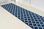 Custom Size Cut to Length Moroccan Trellis Design Runner Rug Mat For Wide Long Hallways with Non-Slip Rubber Backing, Better Traction for Pets, Prevent Slippage, Trellis Navy Blue, 31 inch X 15 feet