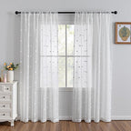 MYSKY HOME White Curtains for Bedroom 84 Inch Length Long Sheer Curtains for Living Room Nursery Curtains with White Patched Design Rod Pocket Privacy Window Drapes Dining Room 52" x 84" 2 Panels