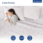 DREAMCARE King Size Sheets - Floral Sheets Bed Set - 4pcs King Sheet - Cooling Bed Sheets - King Size Sheet Sets - Soft & Long Lasting - Floral Blossom