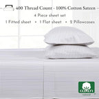 California Design Den Printed King Size Sheets Set - Luxury 400 Thread Count Sateen, Natural 100% Cotton Sheets Set, Deep Pockets, Cooling and Durable Bedding - Pinstriped