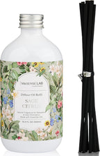 M&SENSE Reed Diffuser Oil Refill, 16.9oz (500ml) with 10 Hollow Reed Sticks, Sage Citrus Scent Home Fragrance, Scented Oil Refills, Natural Essential Oils for Diffusers, Décor for Home Spa & Office