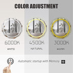 Round LED Bathroom Mirror, Beveled Edge Frameless Wall Mount Bathroom Vanity Mirror with 3-Color and Anti-Fog, 24 Inch, Silver