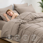 Love's cabin Full Comforter Set Light Brown, 7 Pieces Full Bed in a Bag, All Season Bedding Sets with 1 Comforter, 1 Flat Sheet, 1 Fitted Sheet, 2 Pillowcase and 2 Pillow Sham
