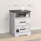 Prepac Rustic Ridge Farmhouse Bedroom Nightstand with 2 Drawers and an Open Cubby, Wooden Bedside Table for Bedroom, Office, or Living Room, 16.25in x 18.75in x 24.5in, Washed White