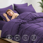 Love's cabin Full Comforter Set Dark Purple, 7 Pieces Full Bed in a Bag, All Season Bedding Sets with 1 Comforter, 1 Flat Sheet, 1 Fitted Sheet, 2 Pillowcase and 2 Pillow Sham