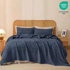 PHF 100% Cotton Waffle Weave Blanket King Size for Bed, Soft Lightweight & Breathable, All-Season Comfort, Luxury Aesthetic Woven Bedding for Home Decor, 108"x90", Indigo