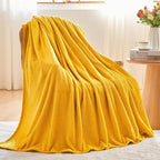 NEWCOSPLAY Super Soft Twin Blanket Mustard Yellow Premium Silky Flannel Fleece Leaves Pattern Lightweight Bed Blanket All Season Use (Mustard Yellow, Twin(60"x80"))