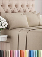 Cal King 6 Piece Sheet Set - Comfy Breathable & Cooling - Soft Hotel Luxury Bedding Set w/ 8-16 Inch Deep Pockets - 1 Flat & 1 Fitted Sheet & 4 Pillowcases - Wrinkle Free & Easy Care - Heathered Beige
