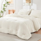 HYMOKEGE Ivory Twin Comforter Set Seersucker 5 Pieces, All Season Luxury Bed in a Bag for Bedroom, Bedding Set with Comforters, Sheets, Pillowcase & Shams