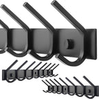 WEBI Coat Rack Wall Mounted,8 Hooks for Hanging Coats,Hook Rack Hook Rail Coat Hanger Wall Mount for Backpack,Clothes,Jacket,Black,2 Packs