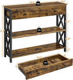 Yaheetech Console Table with Drawer, Entryway Table with 3 Tier Storage Shelves, Narrow Long Sofa Tables for Entryway, Living Room, Hallway, Couch, Kitchen, Metal Frame, Rustic Brown