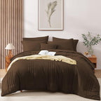 Monbix King Size Comforter Set - 7 Pieces Bed in a Bag King, Chocolate Brown Bedding Sets with Comforter, All Seasons Down Alternative Comforter Bed Set with Sheets, Pillowcases & Shams