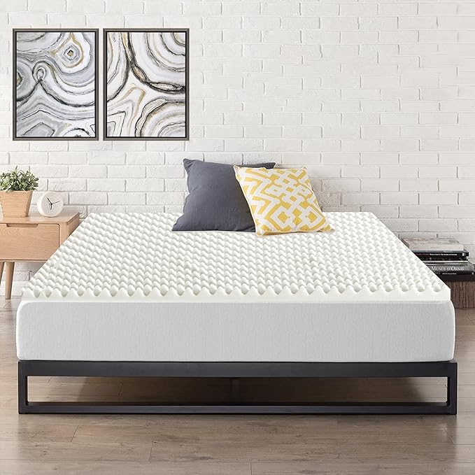 Mayton 1-Inch High Density Convoluted Egg Shell Breathable Foam Topper,Adds Comfort to Mattress, Queen Size