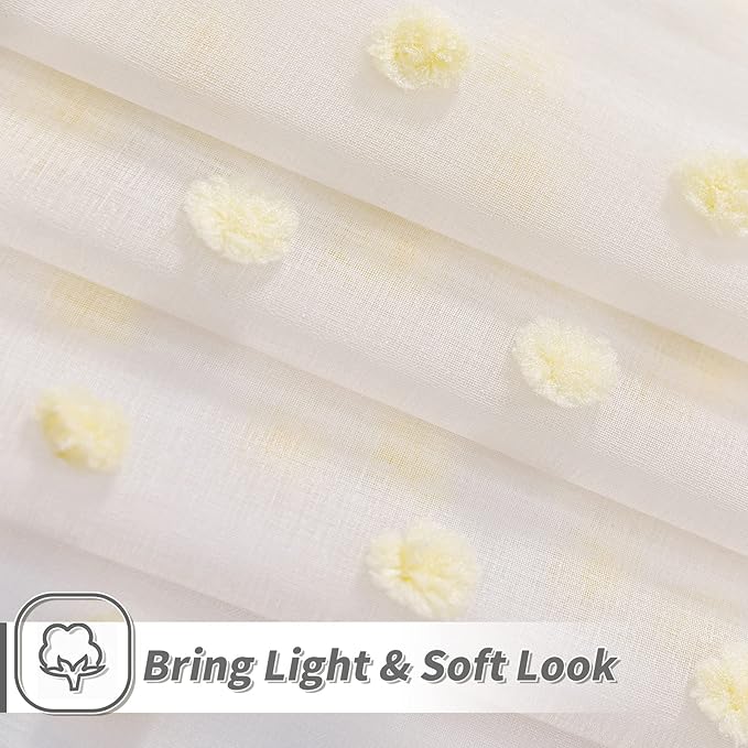 MYSKY HOME Curtains for Bedroom Yellow Pom Pom Curtains for Living Room 72 Inch Length Long Doorway White Sheer Curtains for Nursery Teens Kids Room Set of 2 Rod Pocket Farmhouse 52 x 72 in