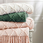 BOURINA Green Throw Blanket 50 x70 Inches Jacquard Argyle Throw Textured Solid Soft Throws and Blankets for Sofa or Bed Knitted Decorative Blanket