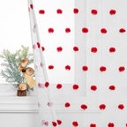 MYSKY HOME 95 Inch Long Christmas Curtains for Living Room Sliding Door Red Pom Pom White Shher Curtains for Bedroom Large Window Panels Dining Room Rod Pocket Privacy Protect 2 Sets 52" x 95"