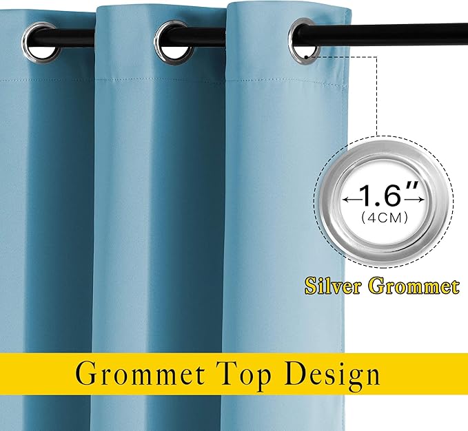 NICETOWN Room Darkening Curtains for Living Room, Grommet Window Treatment Thermal Insulated Solid Sound Reducing Drapes for Bedroom, Teal Blue, Set of 2, W52 x L102
