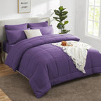 CozyLux King Size Comforter Set Purple, 7 Pieces Bed in a Bag, Purple Comforter King Size, All Season Bedding Sets with Stitch Quilted Comforter, Flat Sheet, Fitted Sheet, Pillowcases