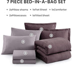 Monbix Oversized Queen Comforter Set - 7 Pieces Cationic Dyeing Italian Plum Bed in a Bag Bedding Sets with Comforter, Sheets, Pillowcases & Shams, Reversible Bedding Comforters Sets