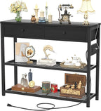 Ecoprsio Entryway Table with Outlets and USB Ports, Console Table with 2 Drawers, Small Sofa Table with Storage Shelves for Living Room, Couch, Hallway, Foyer, Kitchen Counter, 32'', Black