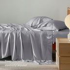 Bedsure Queen Sheets, Rayon Derived from Bamboo, Queen Cooling Sheet Set, Deep Pocket Up to 16", Breathable & Soft Bed Sheets, Hotel Luxury Silky Bedding Sheets & Pillowcases, Silver Grey