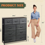 WLIVE 9-Drawer Dresser, Fabric Storage Tower for Bedroom, Entryway, Closet, Tall Chest Organizer Unit with Fabric Bins, Steel Frame, Wood Top, Easy Pull Handle, Charcoal Black Wood Grain Print