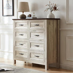 LINSY HOME Farmhouse 8 Drawers Dresser Chests for Bedroom, Wood Dresser Wide Chest of Drawers, Storage Dressers Organizer for Bedroom, Living Room,Hallway, SGS Certified