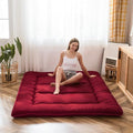 MAXYOYO Japanese Floor Futon Mattress - Thicken Sleeping Pad, Foldable Roll Up Mattress Topper, Guest Floor Bed, Burgundy, Queen