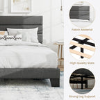 SHA CERLIN Full Platform Bed Frame with Upholstered Fabric Headboard, Mattress Foundation with Strong Wooden Slats Support, No Box Spring Needed, Grey