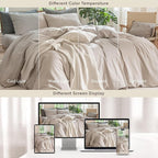 MooMee Bedding Duvet Cover Set 100% Washed Cotton Linen Like Textured Breathable Durable Soft Comfy (Solid Light Tan, Full 80"x90")