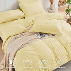 HYMOKEGE Yellow King Size Comforter Set Seersucker 7 Pieces, All Season Luxury Bed in a Bag for Bedroom, Bedding Set with Comforter, Sheets, Pillowcases & Shams
