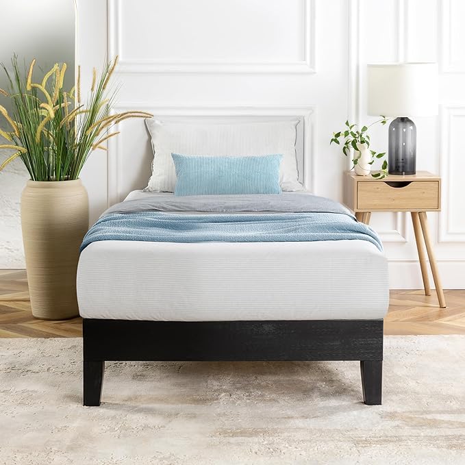 Mellow Naturalista Grand 12 Inch Solid Wood Platform Bed with Wooden Slats, Easy Assembly, Twin, Black