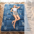 MAXYOYO Grey Cactus Pattern Twin Size Futon Mattress, Quilted Bed Mattress Topper, Extra Thick Folding Sleeping Pad, Breathable Floor Lounger, Guest Bed for Camping, Couch