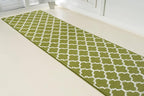 Custom Size Moroccan Trellis Runner Rug Mat for Wide Hallway Entryway Kitchen Laundry Room with Slip Resistant Latex Rubber Backing, Trellis Green, 31 inch X 15 feet