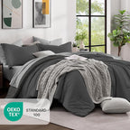 Monbix Queen Comforter Set - 7 Pieces Cationic Dyeing Dark Grey Bed in a Bag Queen Bedding Sets with Comforter, Sheets, Pillowcases & Shams, Reversible Bedding Comforters Sets