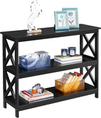 Yaheetech Console Table with Storage Shelves, 3-Tier Entryway Table Sofa Side Table Narrow Long Bookshelf for Hallway Living Room, Accent Furniture, Black