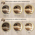 Hasipu 32 Inch Round LED Lighted Mirror for Bathroom with Lights, Gold Circle Vanity Mirror for Wall, Metal Framed Frontlit Bathroom Mirrors Anti-Fog, Dimmable, 3 Colors Makeup Mirror Wall Mounted