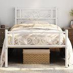 Yaheetech Twin Bed Frames Metal Platform Bed with Headboard and Footboard No Box Spring Needed Easy Assembly,Under-Bed Space: 12.6''/White/Twin Bed