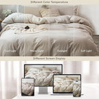 MooMee Bedding Duvet Cover Set 100% Washed Cotton Linen Like Textured Breathable Durable Soft Comfy (Heathered Tannish Linen Grey, Alaska King 132"x120")