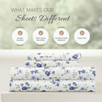 Linen Market Double-Brushed Patterned Microfiber California King Sheet Set 4 Piece – OEKO-TEX Certified Ultra Soft & Wrinkle-Free - 16" Deep Pocket Sheets Easy Care Cal-King Size - Blossoms Light Blue