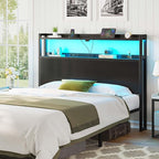Rolanstar Headboard for Full Size Bed with Storage, 60,000 DIY Color of LED Light, Head Board with USB & Type C Port, Height Adjustable, Black Cabeceras de Cama Comfortable Modern, Wood