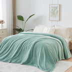 NEWCOSPLAY Super Soft Twin Blanket New Sage Green Premium Silky Flannel Fleece Leaves Pattern Lightweight Bed Blanket All Season Use (New Sage Green, Twin(60"x80"))
